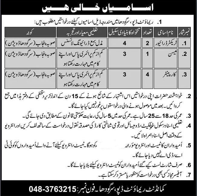 Army remote depo jobs in Sargodha