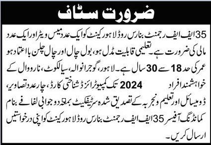 Mess Waiter Jobs in Army